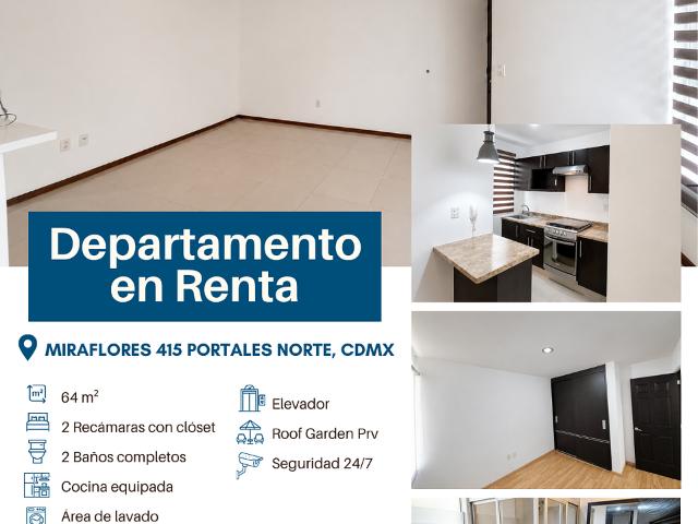 Depto en Renta en Portales Norte