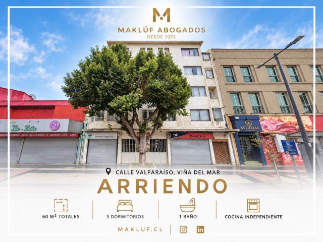 Departamento 3 dormitorios en arriendo, calle Valparaíso, Viña del Mar