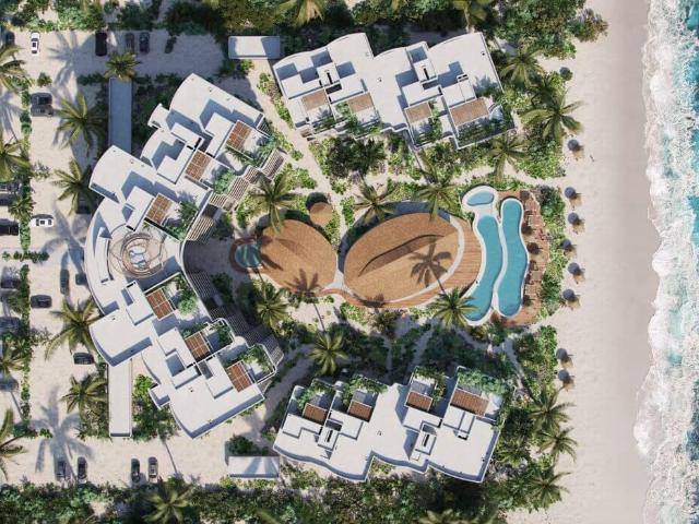 Departamento con alberca frente al mar, y amenidades, venta San Crisanto Yucatan