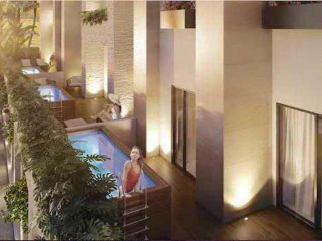 Departamento con alberca privada, planta baja, cocina con barra desayunadora