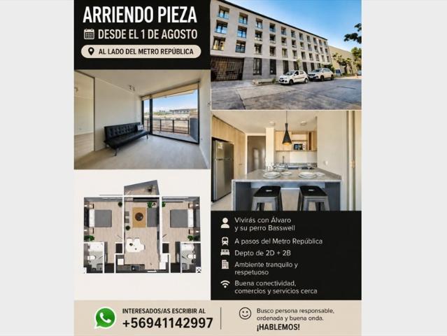Departamento con baño privado en republica