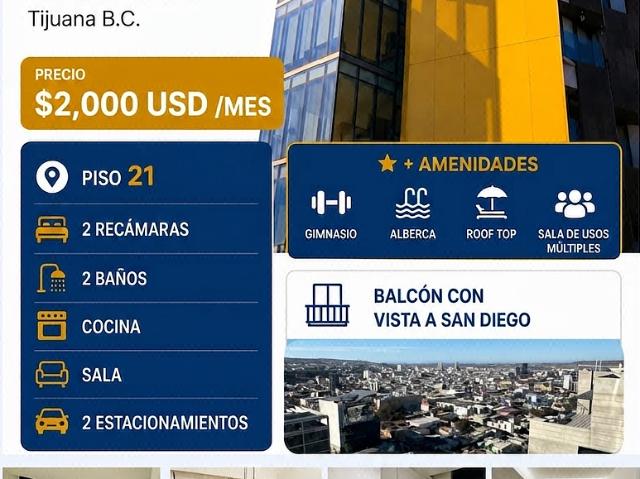 Departamento Amueblado en Renta – Adamant Piso 21 | Vista a San Diego