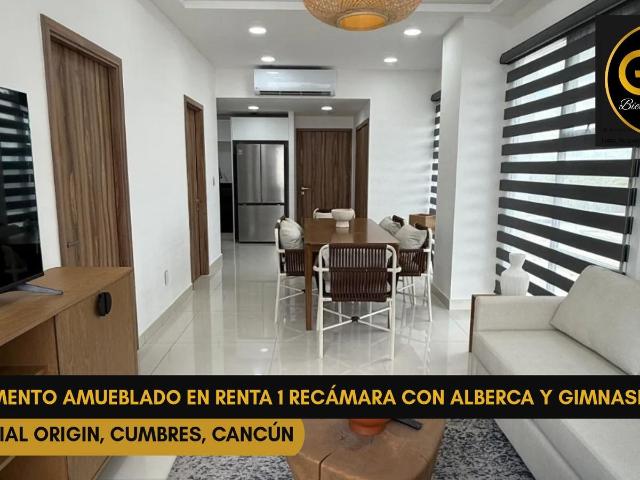 Departamento amueblado en renta en Canc?n 1 rec?mara con alberca y gimnasio