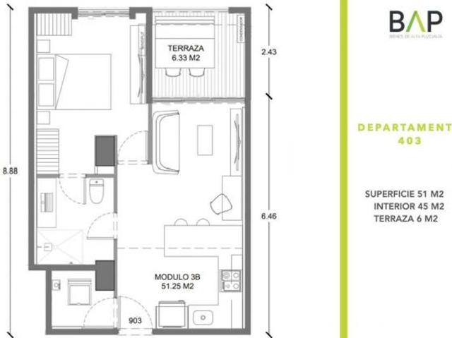 Departamento de 45 m² con 1 habitación en venta en Andrade