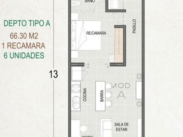 Departamento de 66 m² con 1 recámara en venta en Cruz de Huanacaxtle