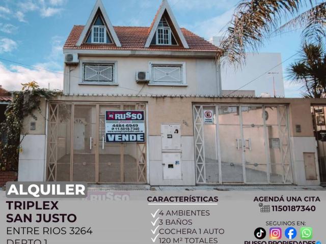Departamento en alquiler San Justo 4 ambientes