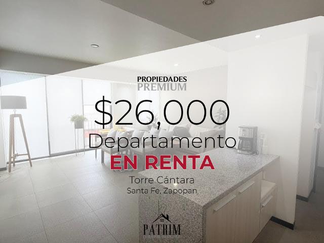 departamento en renta con terraza en torre cántara, santa fe, zapopan