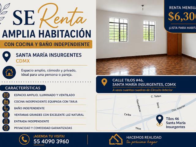 Departamento en renta Calle Tilos, Santa María Insurgentes, San Simón Tolnáhuac, Ciudad De México, Cuauhtémoc, Ciudad De México, 06430, México