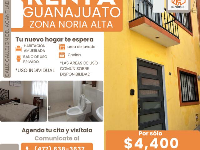 Departamento en renta Acantilado, Noria Alta, Guanajuato, México