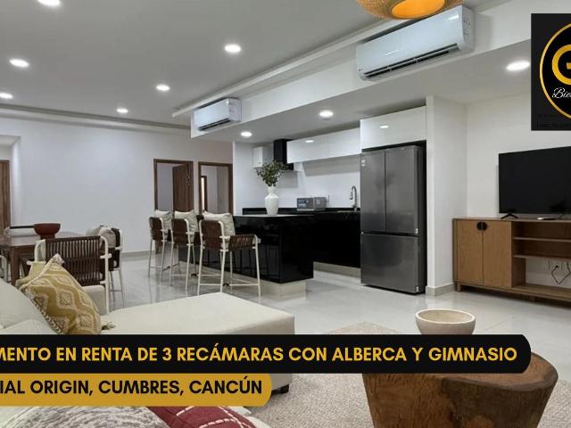 Departamento en renta en Canc?n 3 rec?maras con alberca y gimnasio