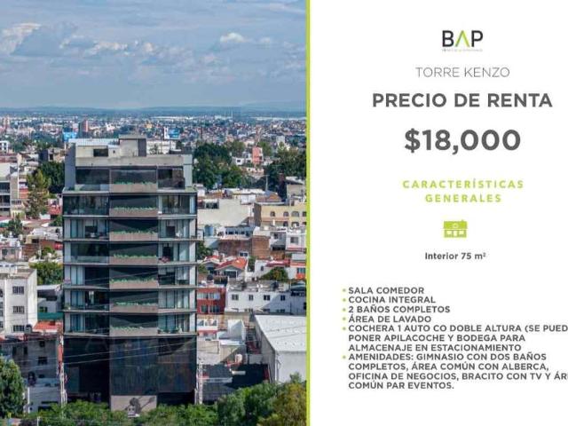 Departamento en renta Torre Kenzo, Boulevard Juan Alonso De Torres Poniente, Panorama, León, Gto México