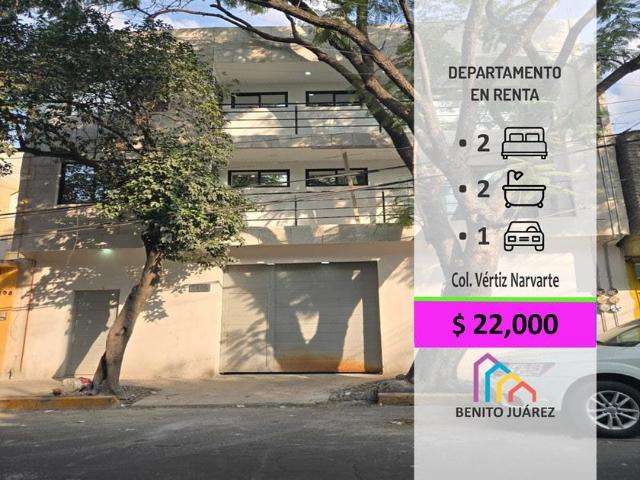 Departamento en renta Vertiz Narvarte, Benito Juárez, Cdmx