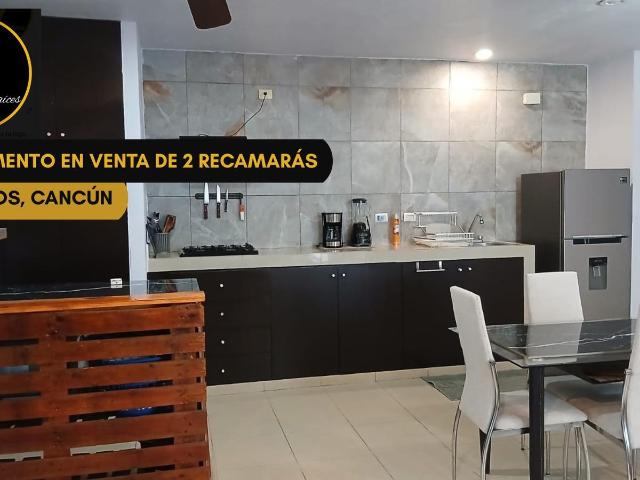 Departamento en venta en Canc?n 2 rec?maras amueblado con alberca y 2 estacionamientos