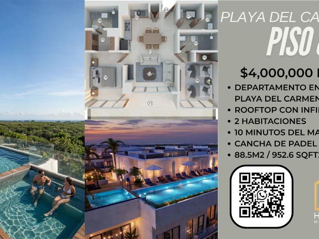 DEPARTAMENTO EN VENTA EN PLAYA DEL CARMEN ALTA PLUSVALIA PISO 8, 2 HABITACIONES, 2.5 BA?OS, ROOFTOP. ALBERCA, GYM, INFINTY POOL, ACCESO POR AVENIDA PRINCIPAL A LA PLAYA