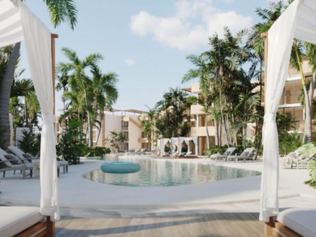Departamento frente al mar con club de playa, areas verdes y amenidades, en pre construccion en venta Chicxulub Yucatan
