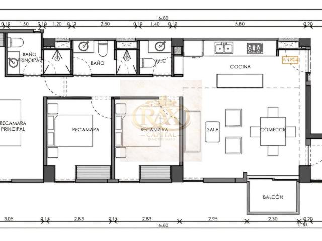 Departamento moderno y de 3 rec?maras en Meridiano 101