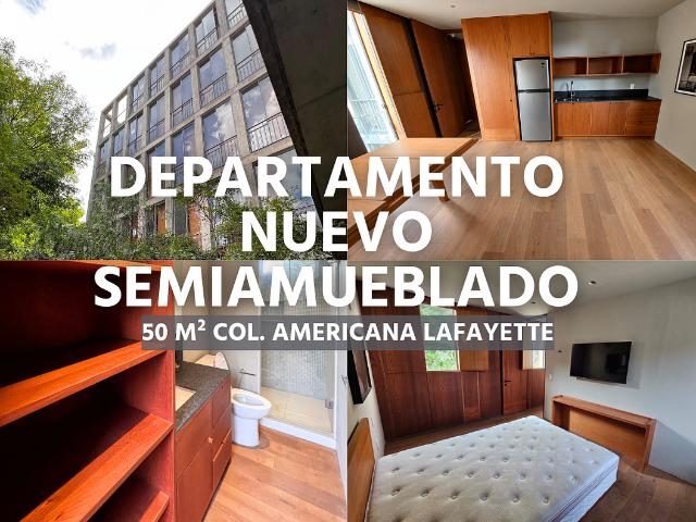 DEPARTAMENTO NUEVO SEMIAMUEBLADO EN LA COLONIA AMERICANA LAFAYETTE