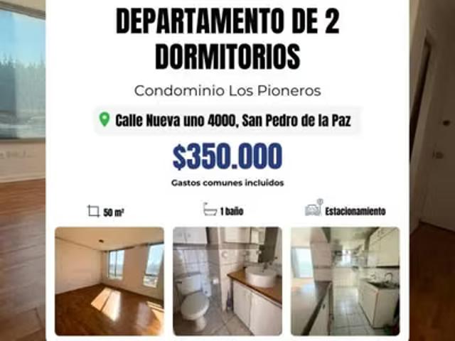 Departamentos en arriendo en san pedro de la paz | departamento 2 dormitorios, condominio los pionero 2 dormitorios por clp 380000.00
