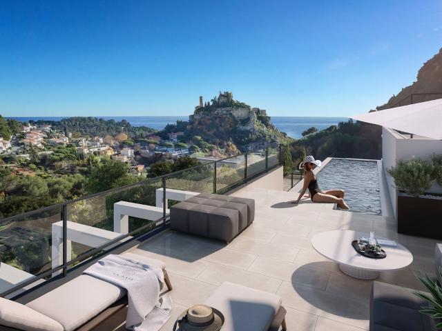 NEUF, EZE 3 PIÈCES DE 70M2, JARDINS DE 96M2, TERRASSE, PARKING, PISCINE