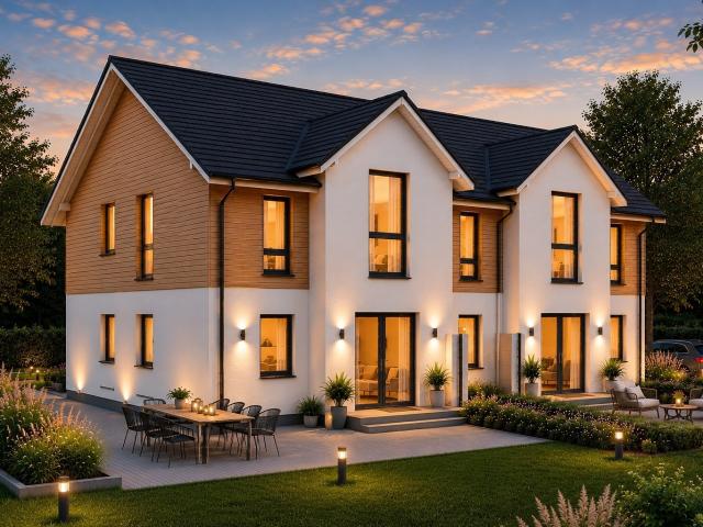 DHH Aktionshaus mit Holzverkleidung und Grundstück