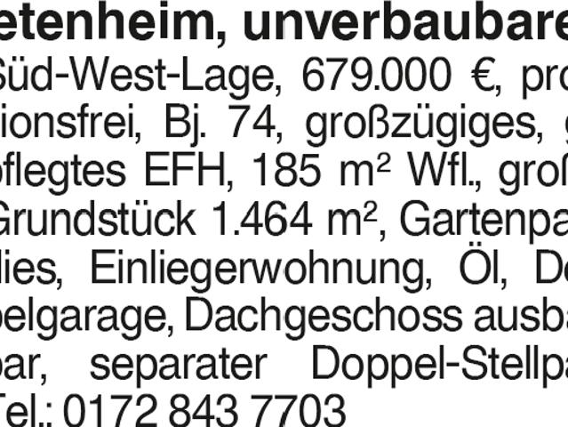 Dietenheim, unverbaubare Süd West Lage