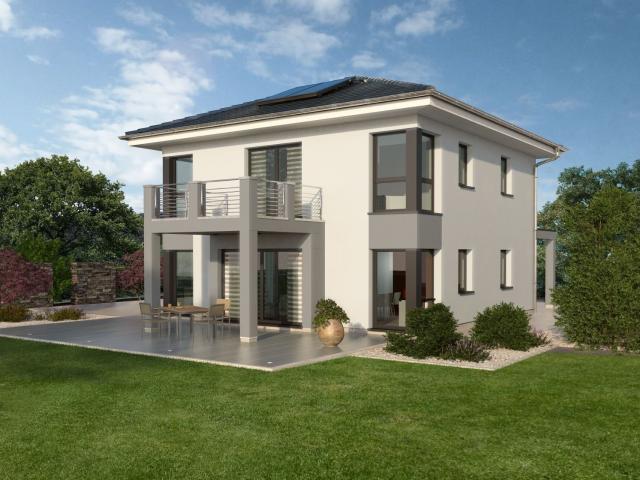 Die zweigeschossige Stadtvilla präsentiert sich als ein modernes Architektenhaus in KfW