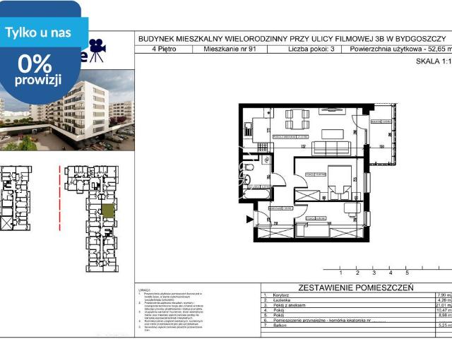 Do sprzedania nowoczesne 3 pokojowe mieszkanie 55 m² w Bydgoszczy