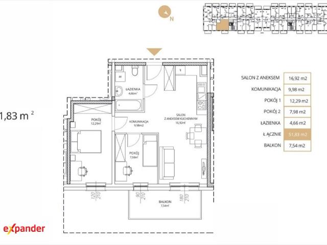 Do sprzedania nowoczesne 3 pokojowe mieszkanie 52 m² z balkonem