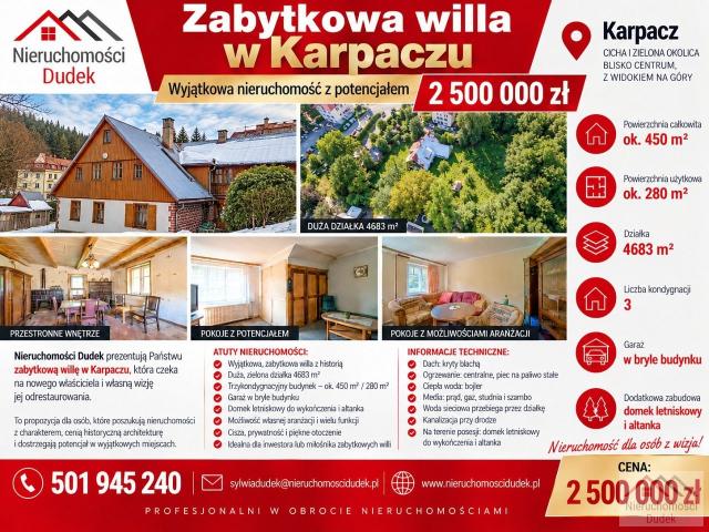 Dom sprzedam, Karpacz, Kowarska, 450 m2, cena: 2 500 000 zł