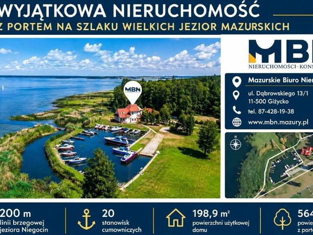 Dom z portem i 200 m linii brzegowej jeziora Niegocin