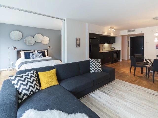 Downtown Montreal Furnished Condo Rental at Louis Boheme Tower Impressive 1 Bedroom, 1 Bath with Balcony and Beautiful Design
