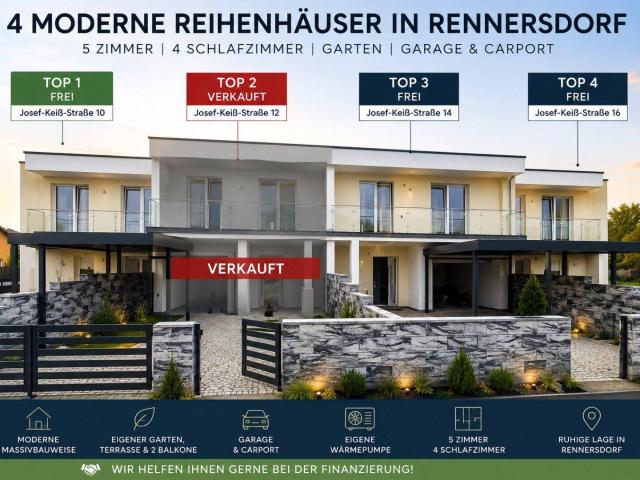 Drei moderne Reihenhäuser mit 4 Schlafzimmern, Garten, Garage und Carport – Erstbezug in Rennersdorf