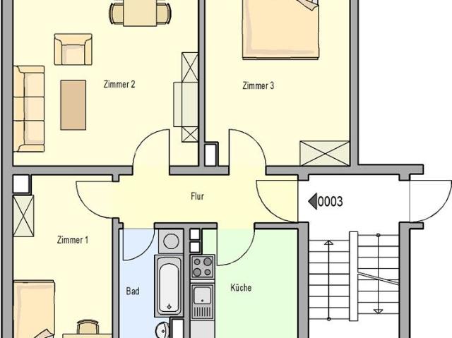 Drei Zimmer, Wohnküche mit Fenster, Bad mit Fenster
