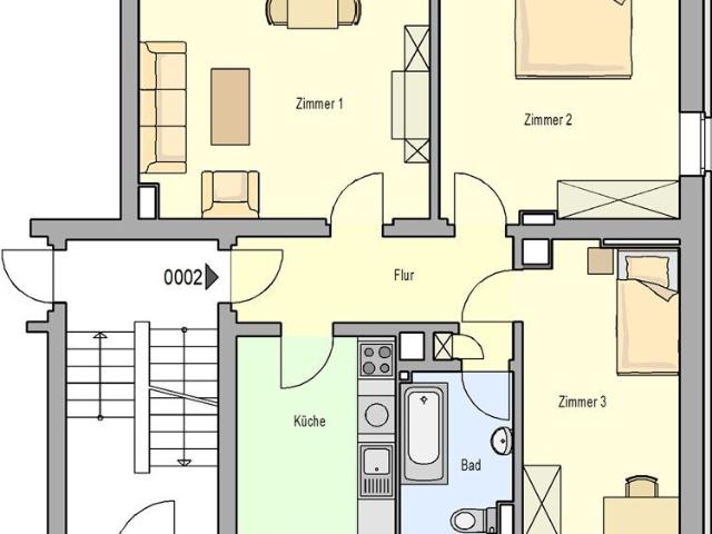 Drei ZImmer, EG, alle Zimmer mit Fenster & Rolläden