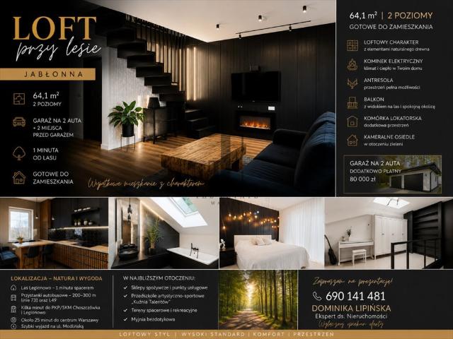 Dwupoziomowe mieszkanie 64 m² z balkonem i garażem Jabłonna