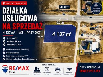 Działka usługowa przy DK7 z warunkami zabudowy i mediami