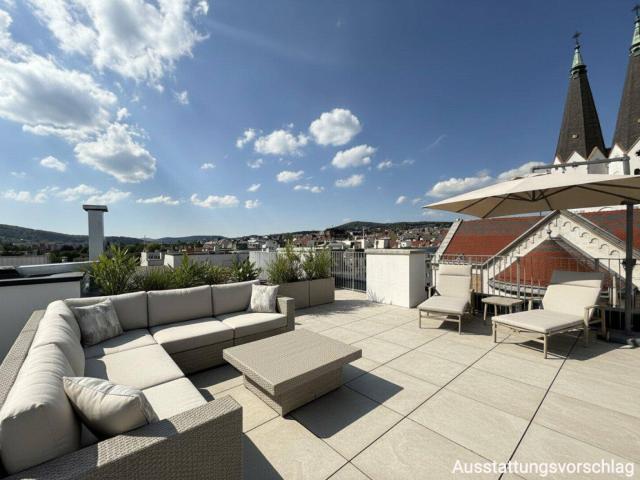 EINZIGARTIGES WOHNERLEBNIS ÜBER DEN DÄCHERN – 360° Dachterrasse mit Wienerwald Blick | Erstbezug | ca. 85 m² | 3 Zimmer