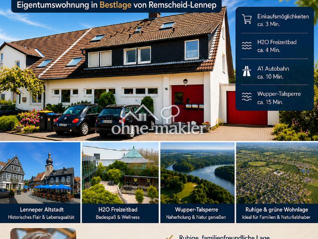 Eigentumswohnung mit Wintergarten, 2 Stellplätze, 1 gr. Garage, Garten in Bestlage Remscheid Lennep