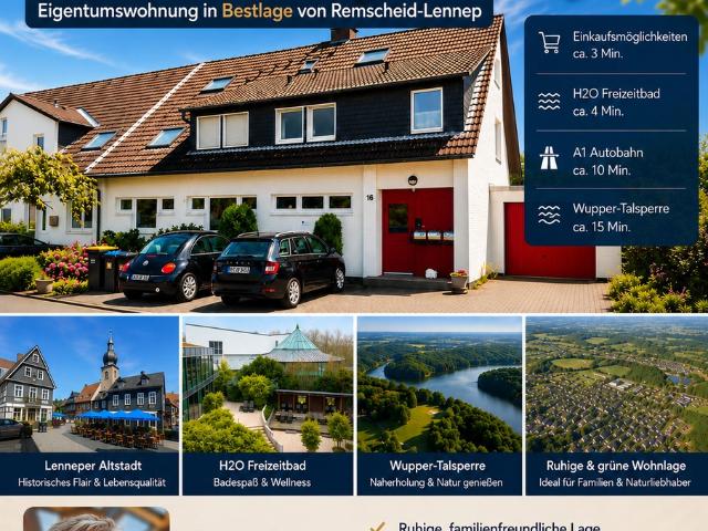 Eigentumswohnung mit Wintergarten, 2 Stellplätze, 1 gr. Garage, Garten in Bestlage Remscheid Lennep