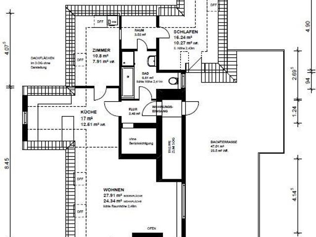 Eigentumswohnung 3 Zimmer mit großer Dachterasse
