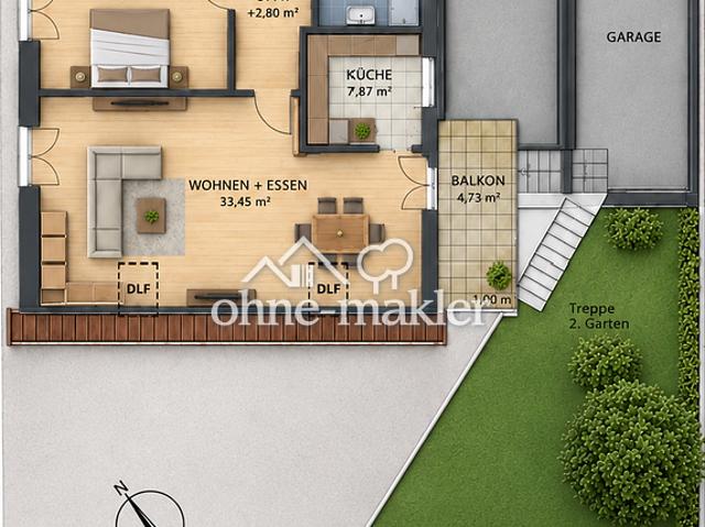 Eigentumswohnung, 4 ZKB + Dachstudio sowie mit 120 m² Privatgarten, Balkon, Garage