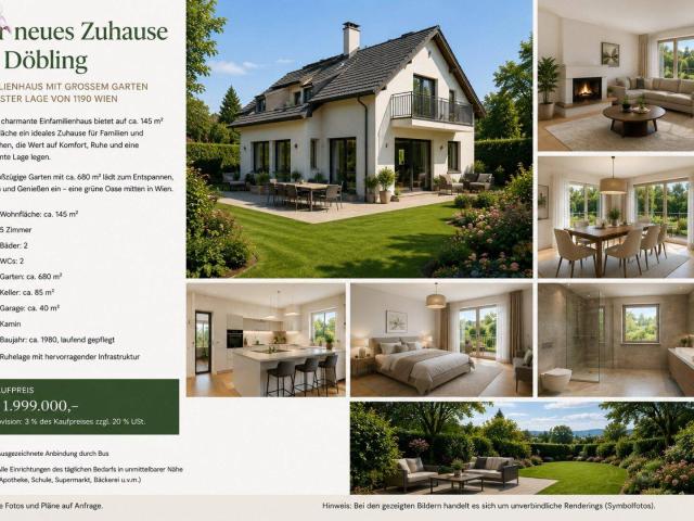 Elegantes Einfamilienhaus mit Garten, Kamin & Garage in 1190 Wien – Ihr Traumhaus wartet!