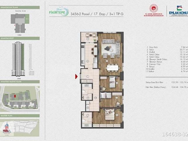 EMLAK KONUT 17'İNCİ ETAP YÜKSEK KAT 98 M2 NET BALKONLU FIRSAT