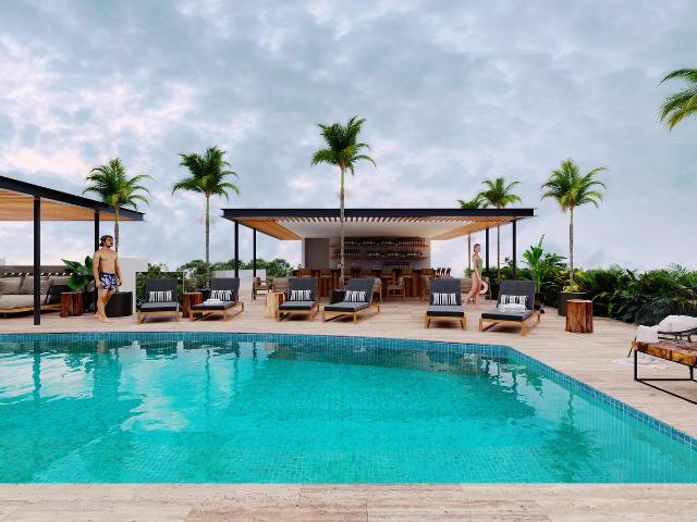 En venta departamento tipo estudio en Playa del Carmen con piscina, gimnasio, seguridad 24/7