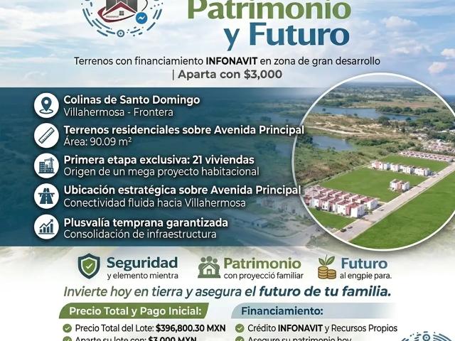 Para INFONAVIT Lotes disponibles sobre Avenida Principal en Colinas de Santo Domingo $396,800