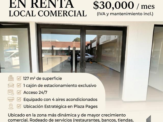 En renta local comercial en la Plaza Pages $30,000 mantenimiento e IVA incluido