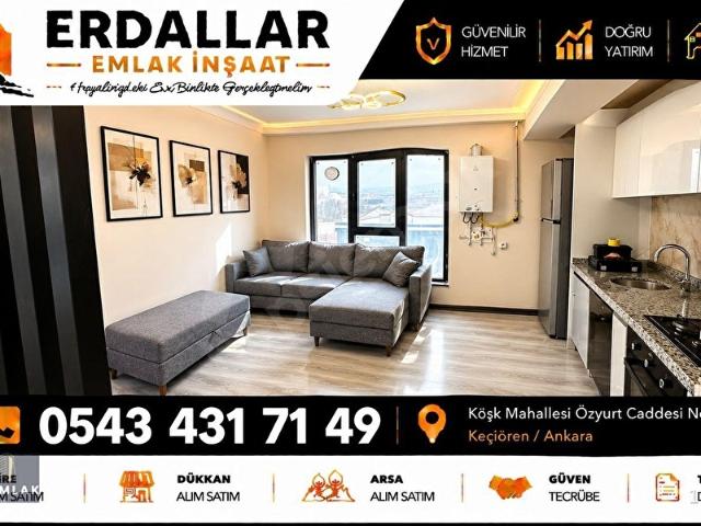 Esenboğa Havalimanı Mevki 9.Kat Lüks Yapılı Asansörlü Full Eşyalı Güvenlikli Manzaralı Kiralık 1+1