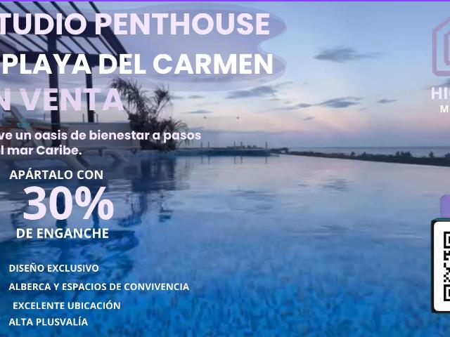 Estudio Penthouse en Venta en Playa del Carmen/ Frente al Mar/ Rooftop/ Alberca propia