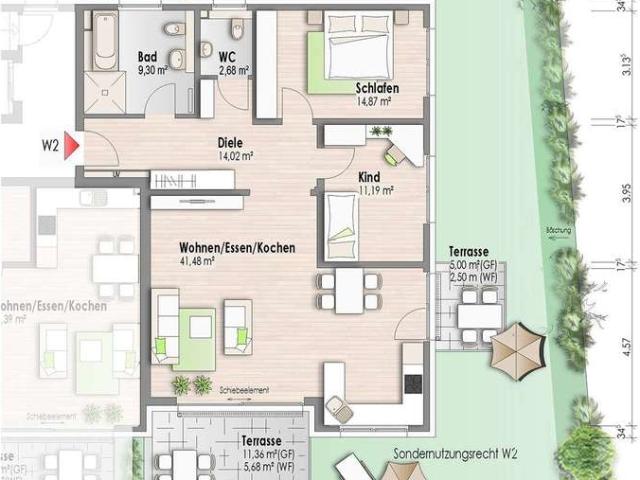 Erdgeschosswohnung mit 2 Terrassen W2