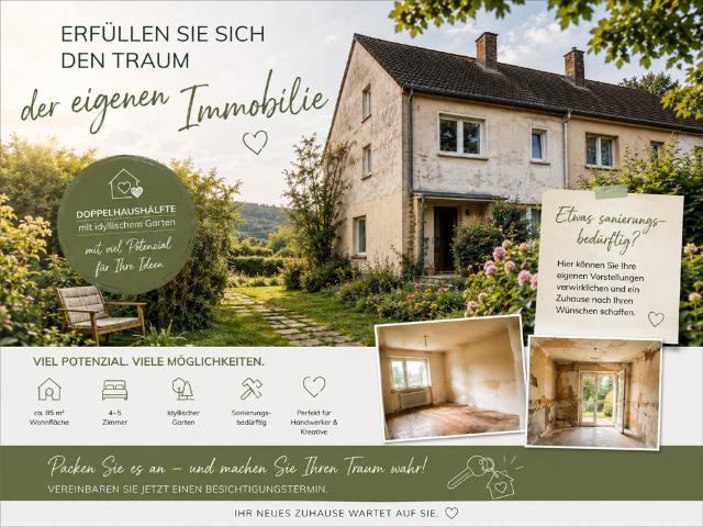 Erfüllen Sie sich den Traum vom eigenen Zuhause: Doppelhaushälfte, 4 Zimmer mit idyllischem Garten